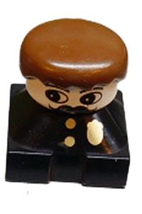 Duplo 2 x 2 x 2 Figure Brick, Black Base with Police Pattern, White Head with Moustache, Brown Male Hair 2327pb33