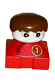 Duplo 2 x 2 x 2 Figure Brick, Red Base with Number 1 Race Pattern, White Head, Brown Male Hair - 2327pb35