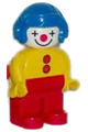 Duplo Figure, Male Clown, Red Legs, Yellow Top with 2 Buttons, Yellow Arms, Blue Aviator Helmet - 4555pb001