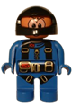 Duplo Figure, Male Action Wheeler, Blue Legs, Blue Jumpsuit with Parachute Straps, Black Racing Helmet - 4555pb026
