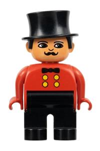 Duplo Figure, Male, Black Legs, Red Top, Top Hat 4555pb036