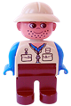 Duplo Figure, Male, Brown Legs, Tan Top, Blue Arms, Tan Pith Helmet, Facial Stubble - 4555pb103