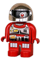 Duplo Figure, Robot Action Wheeler, Red Legs, Utility Belt, Chest Panel, One Red Eye and Silver Helmet - 4555pb109