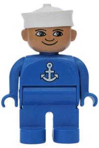 Duplo Figure, Male, Blue Legs, Blue Top with White Anchor, White Sailor Hat 4555pb157