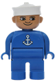 Duplo Figure, Male, Blue Legs, Blue Top with White Anchor, White Sailor Hat - 4555pb157