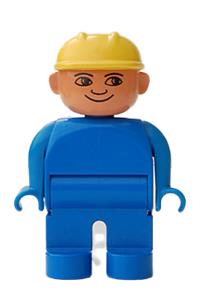 Duplo Figure, Male, Blue Legs, Blue Top, Construction Hat Yellow 4555pb216