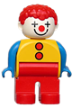 Duplo Figure, Male Clown, Red Legs, Yellow Top with 2 Buttons, Blue Arms, Red Hair Curly - 4555pb259