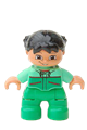 Duplo Figure Lego Ville, Child Girl, Bright Green Legs, Medium Green Top with Red Trim, Black Hair - 47205pb009