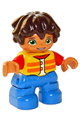 Duplo Figure Lego Ville, Child Boy, Blue Legs, Yellow Vest, Red Arms, Reddish Brown Hair - 47205pb066