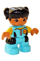 Duplo Figure Lego Ville, Child Girl, Medium Azure Diving Suit, Yellow Arms, Black Hair with Ponytails - 47205pb067