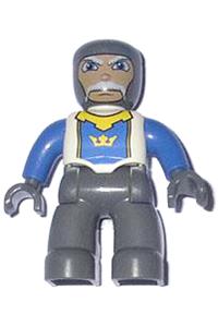 Duplo Figure Lego Ville, Male Castle, Dark Bluish Gray Legs, White Chest, Blue Arms, Dark Bluish Gray Hands 47394pb007