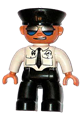 Duplo Figure Lego Ville, Male Pilot, Black Legs, White Top with Airplane Logo and Black Tie, Police Hat, Sunglasses - 47394pb045