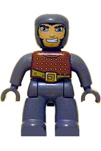Duplo Figure Lego Ville, Male Castle, Dark Bluish Gray Legs, Brown Chest, Dark Bluish Gray  Arms, Dark Bluish Gray Hands 47394pb053