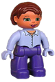 Duplo Figure Lego Ville, Female, Dark Purple Legs, Light Violet Top, Light Violet Hands, Reddish Brown Hair - 47394pb091
