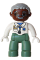 Duplo Figure Lego Ville, Male Medic, Sand Green Legs, White Top with Stethoscope, Light Bluish Gray Hair, Brown Head, Glasses, Moustache - 47394pb126