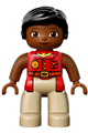 Duplo Figure Lego Ville, Female, Tan Legs, Red Shirt, Black Hair, Reddish Brown Arms - 47394pb215