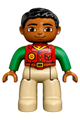 Duplo Figure Lego Ville, Male, Tan Legs, Red Shirt, Black Hair, Bright Green Arms - 47394pb216