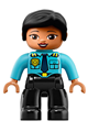 Duplo Figure Lego Ville, Female Police, Black Legs, Medium Azure Top with Badge and Epaulets, Black Hair - 47394pb262