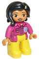 Duplo Figure Lego Ville, Female, Yellow Legs, Magenta Shirt  with Flower, Black Hair - 47394pb271