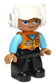 Duplo Figure Lego Ville, Male, Black Legs, Orange Vest with Badge and Pocket, Medium Azure Arms, White Cap with Headset - 47394pb288