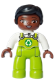 Duplo Figure Lego Ville, Female, Lime Legs with Overalls and Recycling Logo, Black Hair (6464666) - 47394pb351