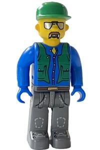 Construction Worker (Junior-Figure) with blue shirt, green vest and cap, sunglasses and moustache 4j003