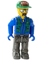 Construction Worker (Junior-Figure) with blue shirt, green vest and cap with the word 'Brick', sunglasses and moustache - 4j003a