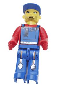 Tractor Driver (Junior-Figure) with blue overalls, red shirt, plain blue cap, beard stubble 4j006