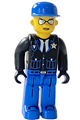 Police (Junior-Figure) with blue Legs, black jacket, blue cap, sunglasses - 4j008