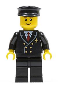 Airport - Pilot with Red Tie and 6 Buttons, Black Legs, Black Hat, Brown Eyebrows, Thin Grin air022