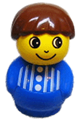 Primo Figure Boy with Blue Base, Blue Top with Stripes and Three Buttons, Brown Hair - baby014