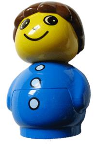 Primo Figure Boy with Blue Base, Blue Top with Three Buttons, Brown Hair baby024