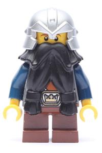 Fantasy Era - Dwarf, Black Beard, Metallic Silver Helmet with Studded Bands, Dark Blue Arms cas354