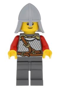 Kingdoms - Lion Knight Scale Mail with Chest Strap and Belt, Helmet with Neck Protector, Brown Eyebrows, Thin Grin cas478