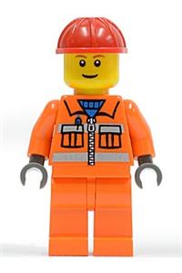 Construction Worker - Orange Zipper, Safety Stripes, Orange Arms, Orange Legs, Red Construction Helmet, Brown Eyebrows, Thin Grin cty0031