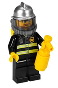 Firefighter - Reflective Stripes, Black Legs, Silver Fire Helmet, Beard and Glasses, Yellow Airtanks cty0057