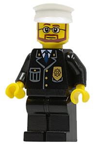 Police - City Suit with Blue Tie and Badge, Black Legs, White Hat, Beard and Glasses cty0097