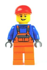 Overalls with Safety Stripe Orange, Orange Legs, Red Short Bill Cap, Open Grin cty0188