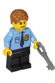 Police - City Shirt with Dark Blue Tie and Gold Badge, Black Legs, Dark Orange Short Tousled Hair - cty0212