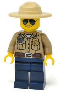 Forest Police - Dark Tan Shirt with Pockets, Radio and Gold Badge, Dark Blue Legs, Campaign Hat, Black and Silver Sunglasses cty0264