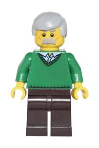 Green V-Neck Sweater, Dark Brown Legs, Light Bluish Gray Male Hair cty0330