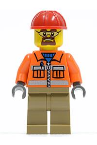 Construction Worker - Orange Zipper, Safety Stripes, Orange Arms, Dark Tan Legs, Red Construction Helmet, Safety Goggles cty0366