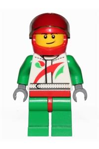 Race Car Driver, White Race Suit with Octan Logo, Red Helmet with Trans-Black Visor, Crooked Smile with Brown Dimple cty0389a
