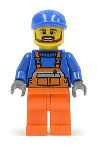 Overalls with Safety Stripe Orange, Orange Legs, Blue Short Bill Cap, Brown Beard cty0459