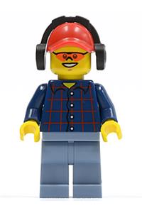 Plaid Button Shirt, Sand Blue Legs, Red Cap with Hole, Headphones cty0466