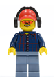 Plaid Button Shirt, Sand Blue Legs, Red Cap with Hole, Headphones - cty0466