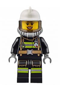 Fire - Reflective Stripes with Utility Belt, White Fire Helmet, Breathing Neck Gear with Airtanks, Trans Black Visor, Peach Lips Open Mouth Smile cty0629