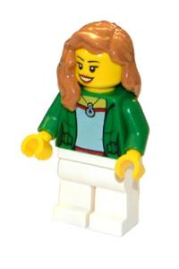 Green Female Jacket Open with Necklace, White Legs, Medium Nougat Female Hair over Shoulder, Open Smile cty0706