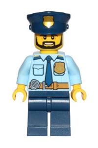 Police - City Shirt with Dark Blue Tie and Gold Badge, Dark Tan Belt with Radio, Dark Blue Legs, Police Hat with Gold Badge, Head Beard Black Angular cty0708
