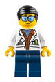 City Jungle Scientist - White Lab Coat with Test Tubes, Dark Blue Legs, Black Smooth Hair - cty0789